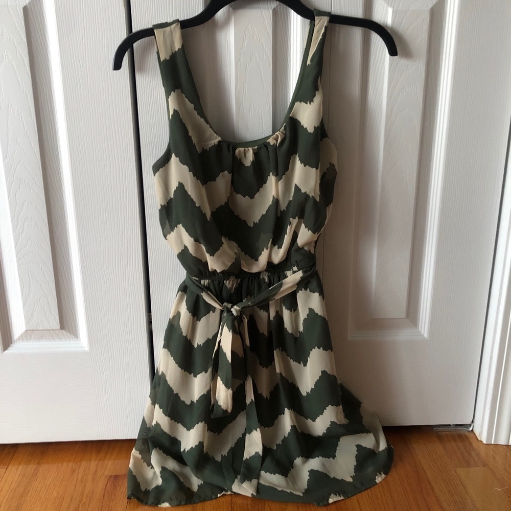Juniors Green & Tan Striped Dress